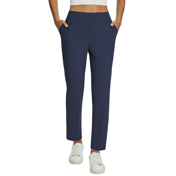 BALEAF Womens Business Casual Pants Stretch Travel Pants On Airplane with Zipper Pockets Dressy Slacks Golf Work Office Navy Blue XXL