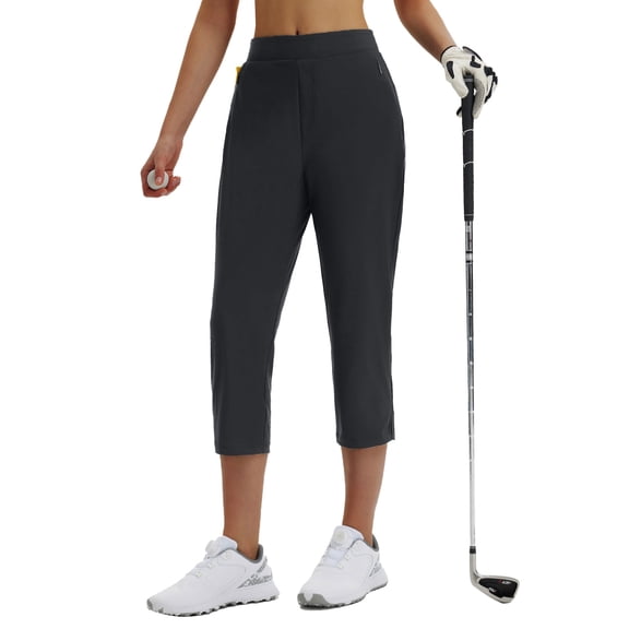 BALEAF Womens Capris Pants Stretch Golf Work Travel Casual Lightweight High Waisted Cropped Pants with Pockets Black L