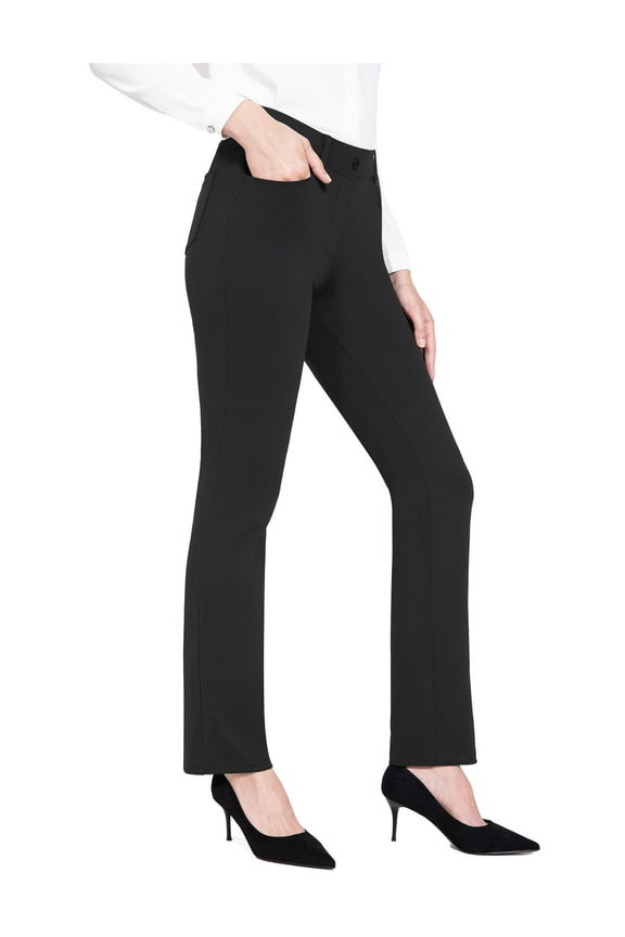 Womens Dress Pants Yoga Work Pants Pull On Slacks Business Casual Office Trouser Pockets 31" Black S