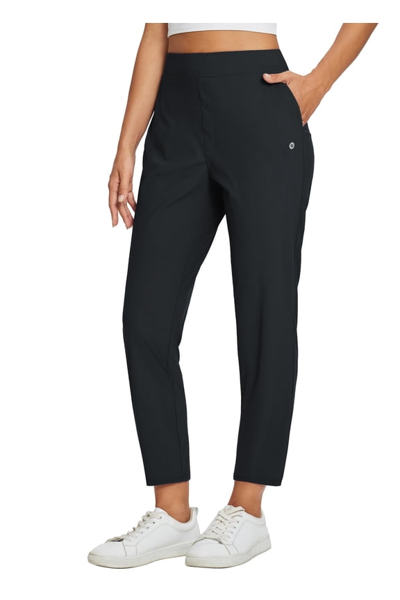 Womens Golf Pants Stretch with Zipper Pockets Petite Ankle Travel Dress Work Business Casual Slacks Black S