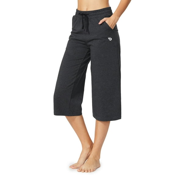 BALEAF Womens Pants Yoga Capris Training Work Running Joggers Casual Summer Cotton Pants with Pocketed Charcoal Size M