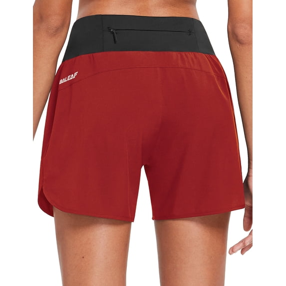 BALEAF Womens Shorts 5 Inches Quick Dry Running Gym Workout Active Wear with Zipper Pocket Red XXL