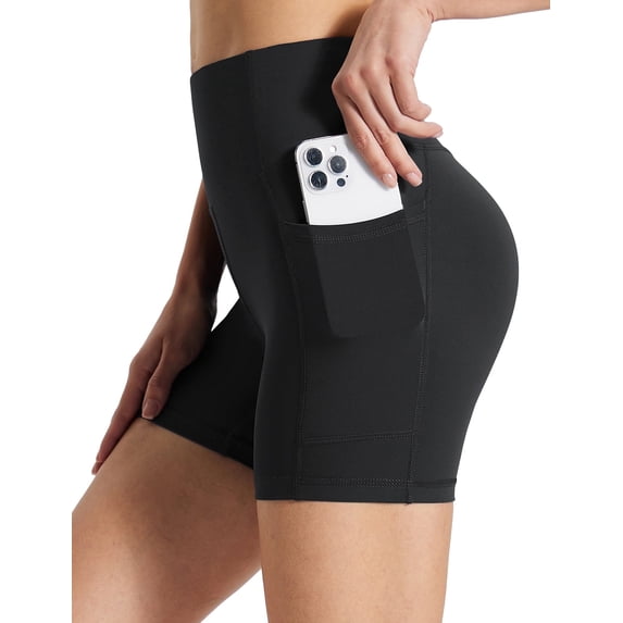 BALEAF Womens Spandex Shorts 5" High Waisted Biker Workout Compression Shorts with Pockets Black M