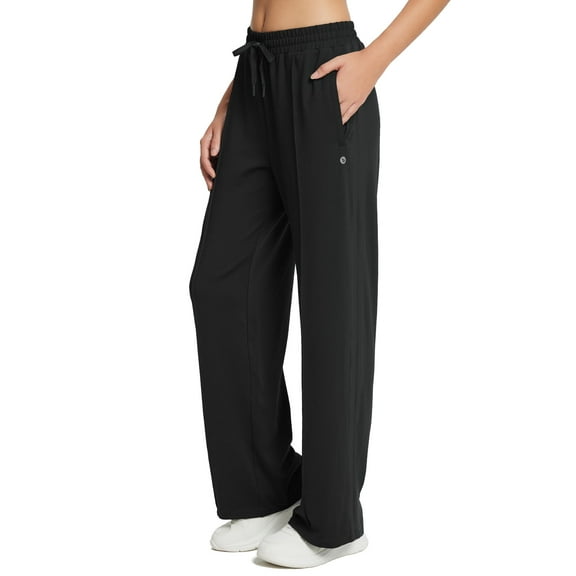 BALEAF Womens Track Pants Athletic Running Pants Sweatpants Straight Leg Zipper Pockets Sports Jogging Striped Loose Fit Black L