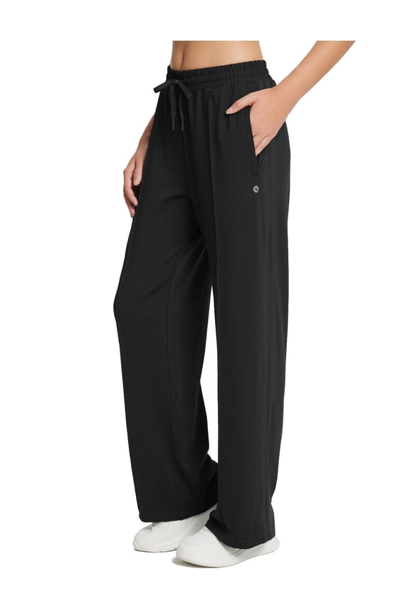 Womens Track Pants Athletic Running Pants Sweatpants Straight Leg Zipper Pockets Sports Jogging Striped Loose Fit Black L