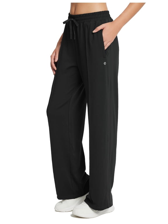 Womens Track Pants Athletic Running Pants Sweatpants Straight Leg Zipper Pockets Sports Jogging Striped Loose Fit Black M