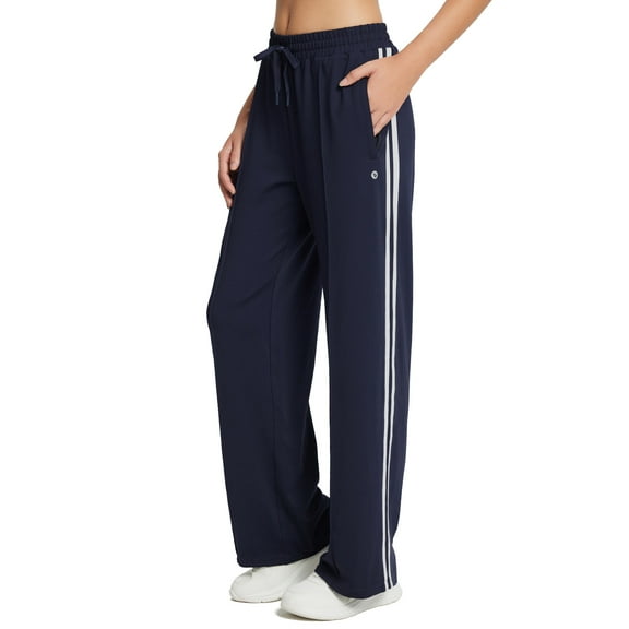 BALEAF Womens Track Pants Athletic Running Pants Sweatpants Straight Leg Zipper Pockets Sports Jogging Striped Loose Fit Navy XL