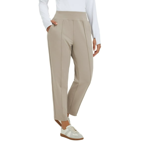 BALEAF Womens Travel Pants Stretch Ankle Golf Pants with Pockets Comfy Petite Business Casual Dressy Work Slacks Beige L