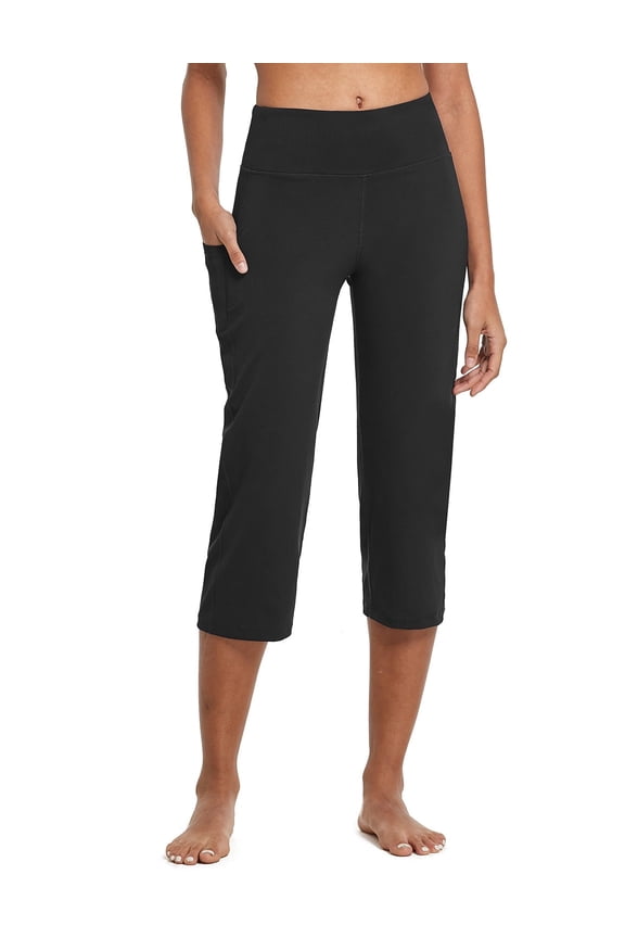 Womens Yoga Capri Pants High Waist Capri Leggings with Pockets Wide Leg Crop Exercise Workout Summer Pants Black L