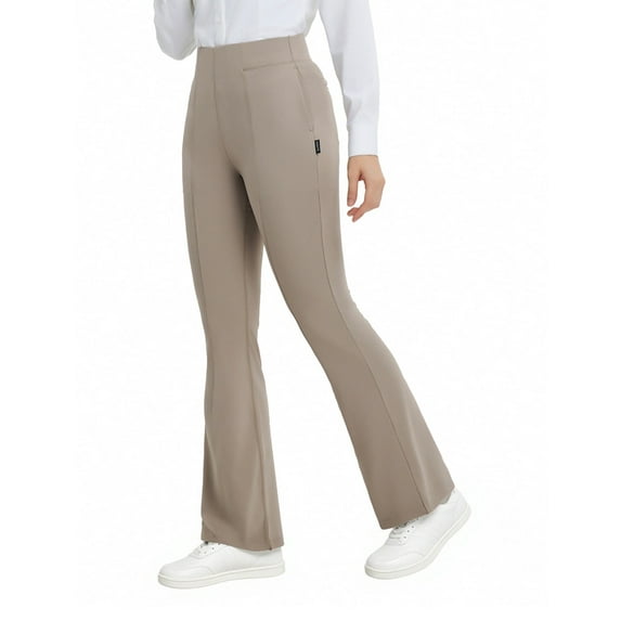 BALEAF Womens Yoga Dress Pants Work Bootcut with 4 Pockets Business Leggings Stretch High Waisted Slacks Casual 30" Beige L