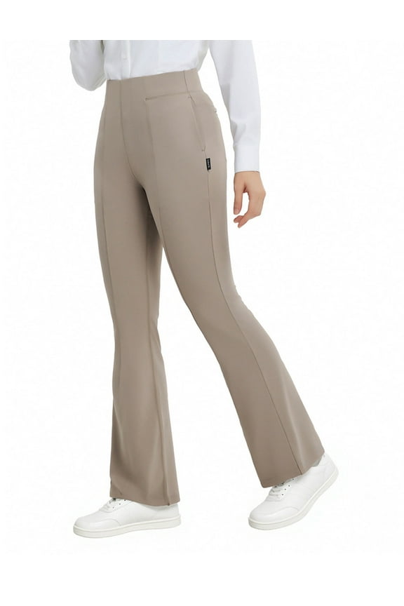 Womens Yoga Dress Pants Work Bootcut with 4 Pockets Business Leggings Stretch High Waisted Slacks Casual 30" Beige S
