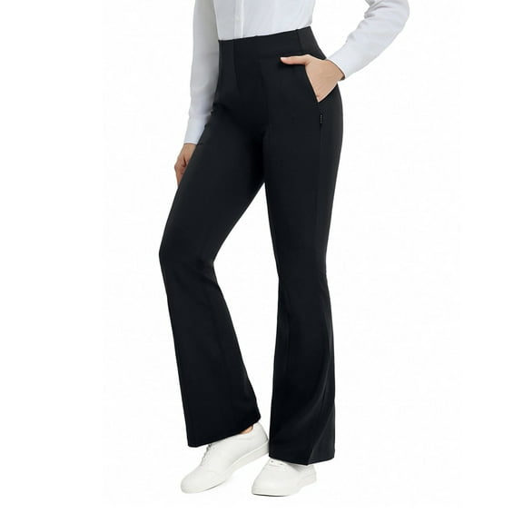 BALEAF Womens Yoga Dress Pants Work Bootcut with 4 Pockets Business Leggings Stretch High Waisted Slacks Casual 30" Black L