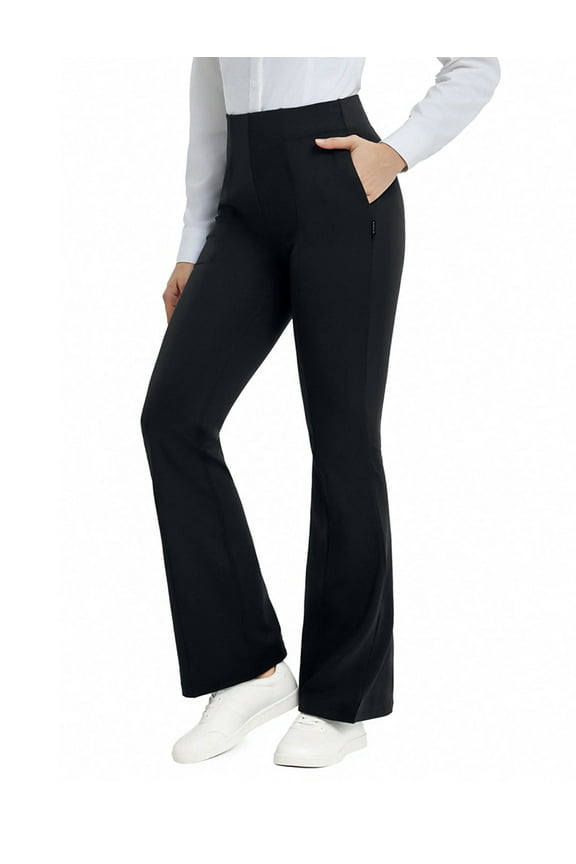 Womens Yoga Dress Pants Work Bootcut with 4 Pockets Business Leggings Stretch High Waisted Slacks Casual 30" Black L