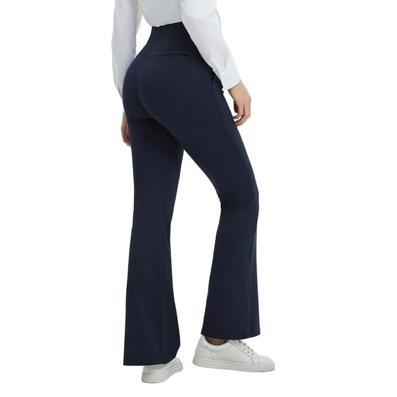 BALEAF Womens Yoga Dress Pants Work Bootcut with 4 Pockets Business Leggings Stretch High Waisted Slacks Casual 30" Navy Blue M