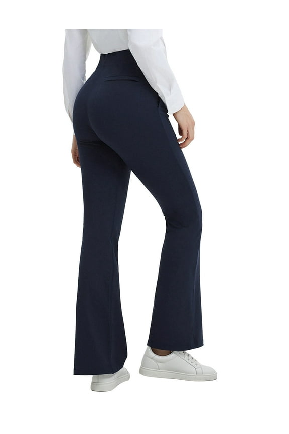 Womens Yoga Dress Pants Work Bootcut with 4 Pockets Business Leggings Stretch High Waisted Slacks Casual 30" Navy Blue M