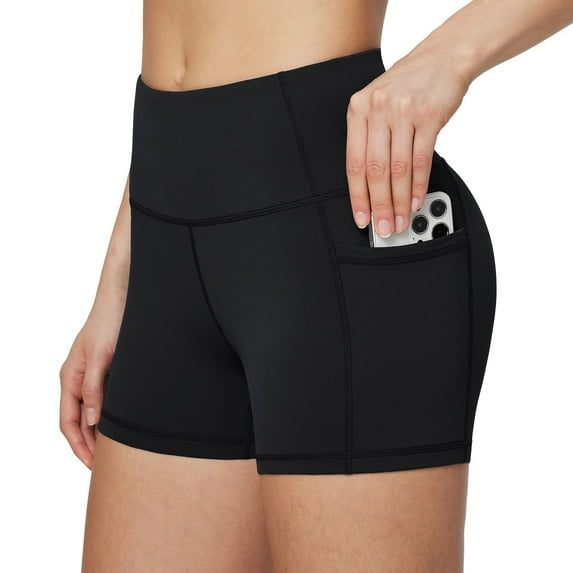 BALEAF Workout Shorts Women Biker Yoga Gym Spandex Running Volleyball Tummy Control Compression with Pockets 3" Black L