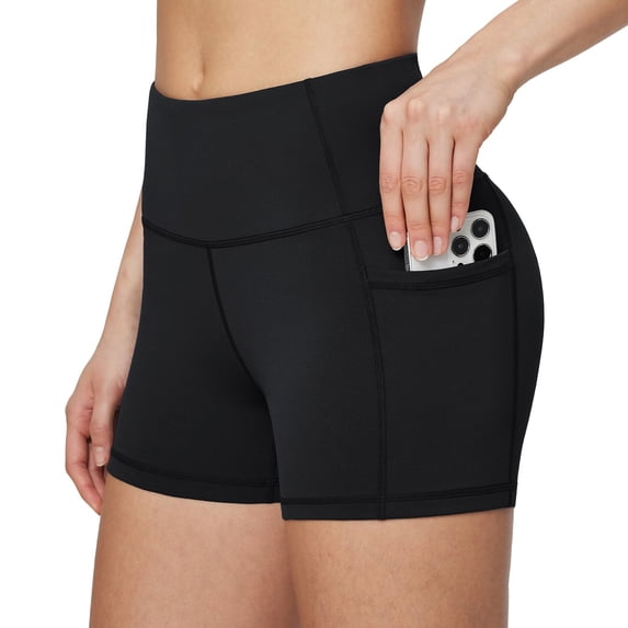 BALEAF Workout Shorts Women Biker Yoga Gym Spandex Running Volleyball Tummy Control Compression with Pockets 3" Black M