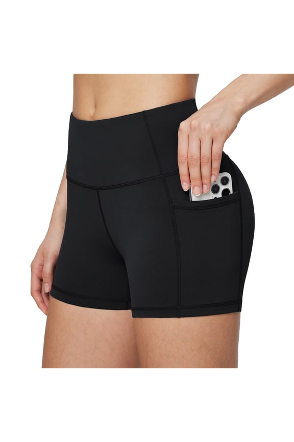 Workout Shorts Women Biker Yoga Gym Spandex Running Volleyball Tummy Control Compression with Pockets 3" Black S