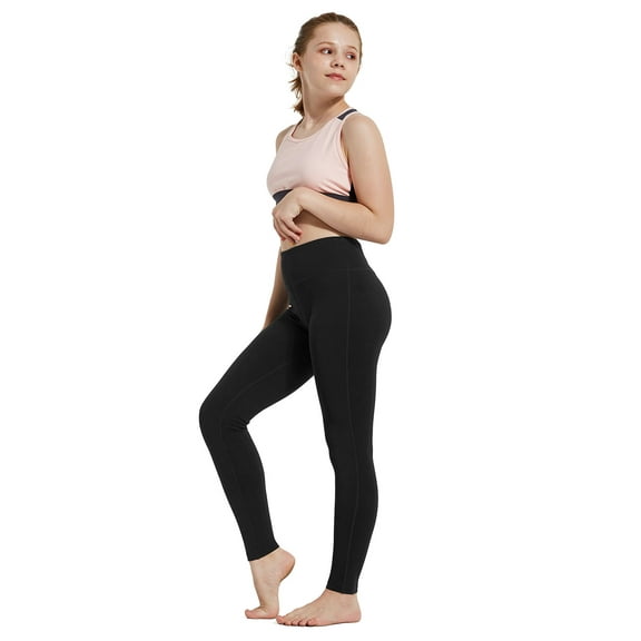 BALEAF Youth Girl's Athletic Dance Leggings Compression Pants Running Active Yoga Tights with Back Pocket Black S
