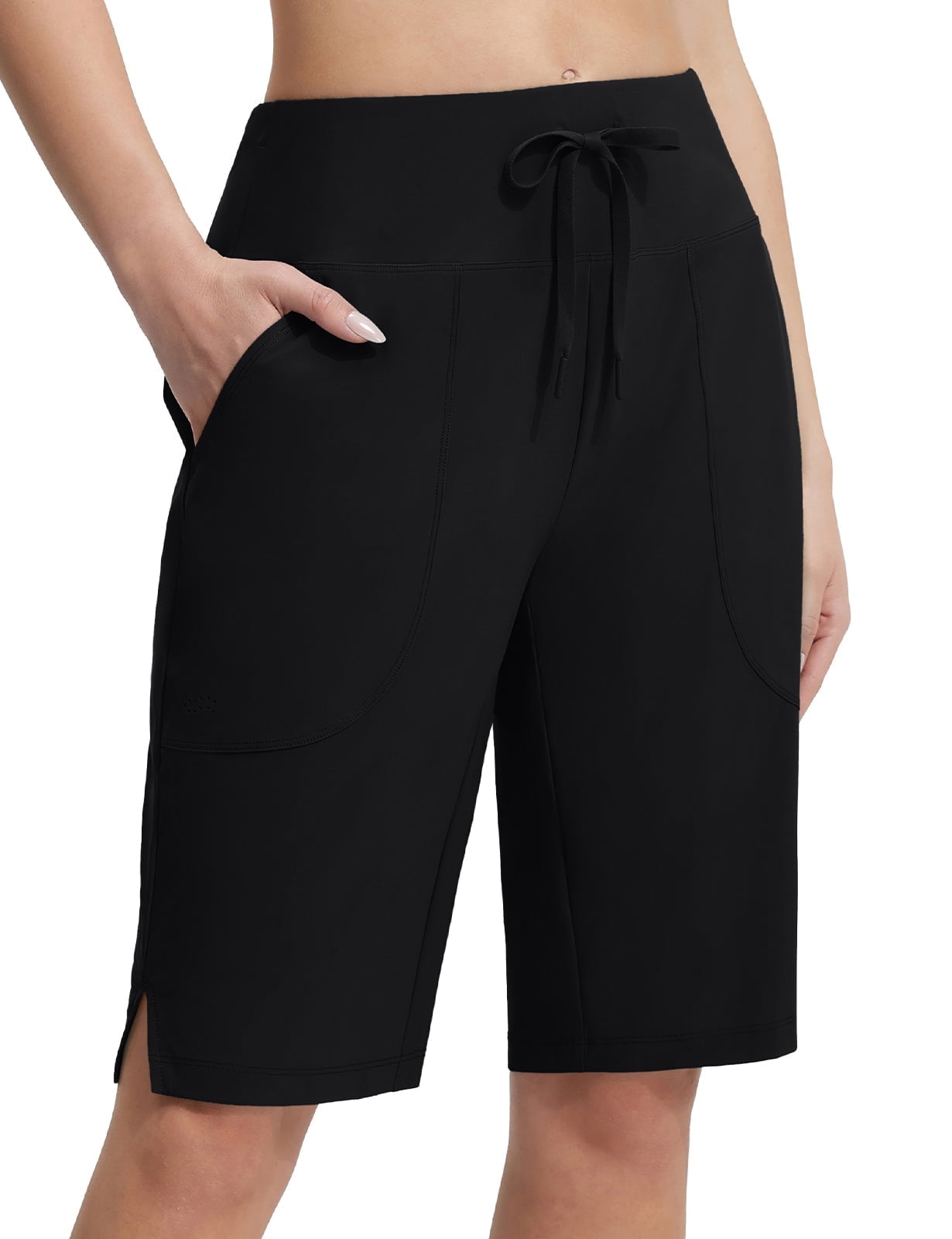 BALEAF long Swim Shorts For Women Bermuda High Waisted Quick Dry Swimming Bottoms Knee Length Tummy Control Swimsuits with Pockets Liner Black XXL