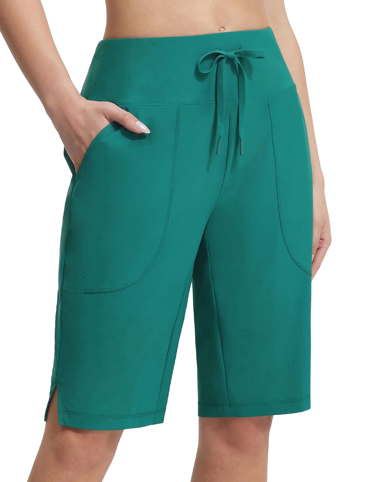 BALEAF long Swim Shorts For Women Bermuda High Waisted Quick Dry Swimming Bottoms Knee Length Tummy Control Swimsuits with Pockets Liner Green XL