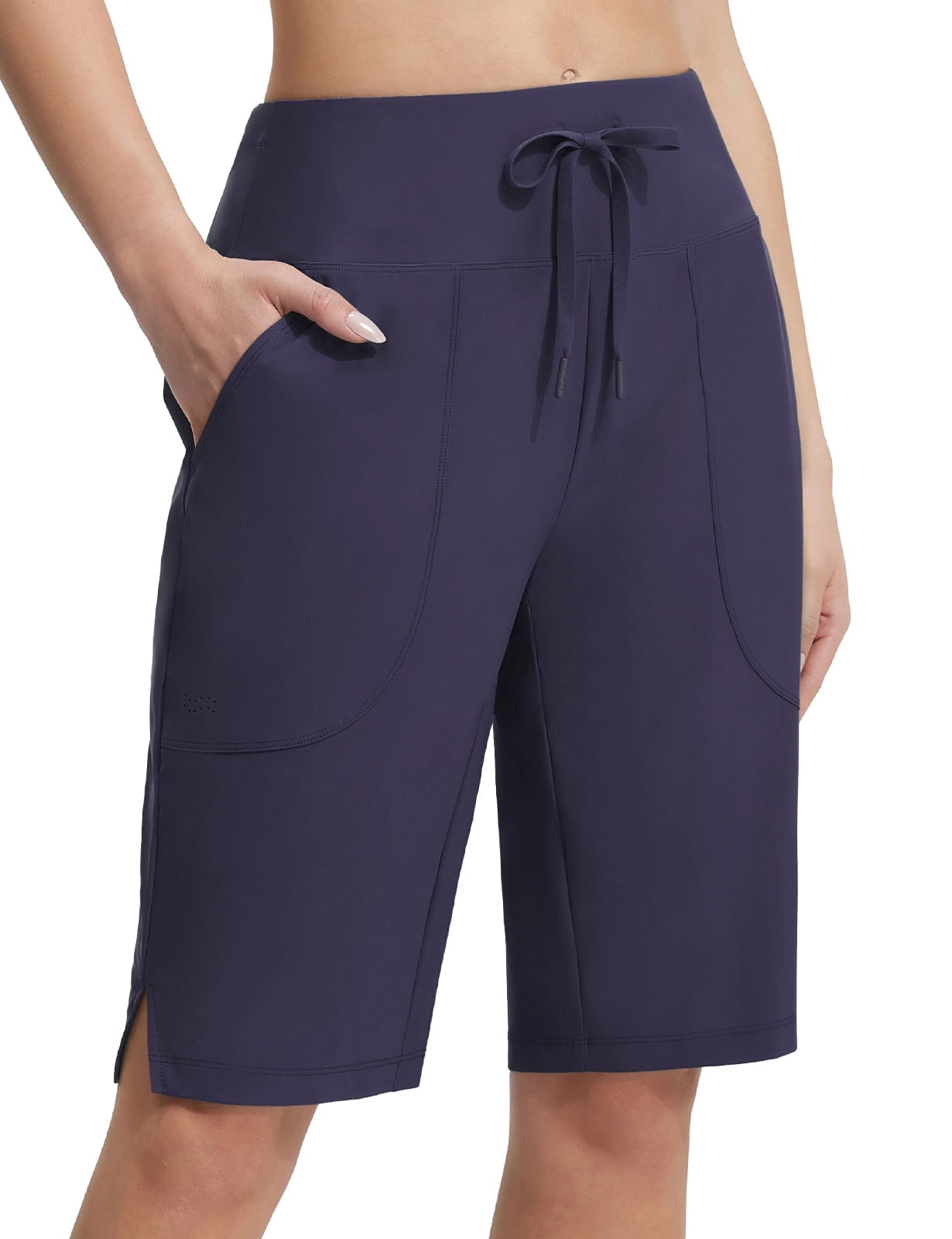 BALEAF long Swim Shorts For Women Bermuda High Waisted Quick Dry Swimming Bottoms Knee Length Tummy Control Swimsuits with Pockets Liner Navy Blue S