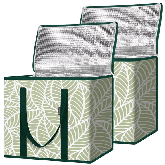 BALEINE 2 pack Insulated Reusable Grocery Bags, Collapsible Cooler Bags, Antique Foliage