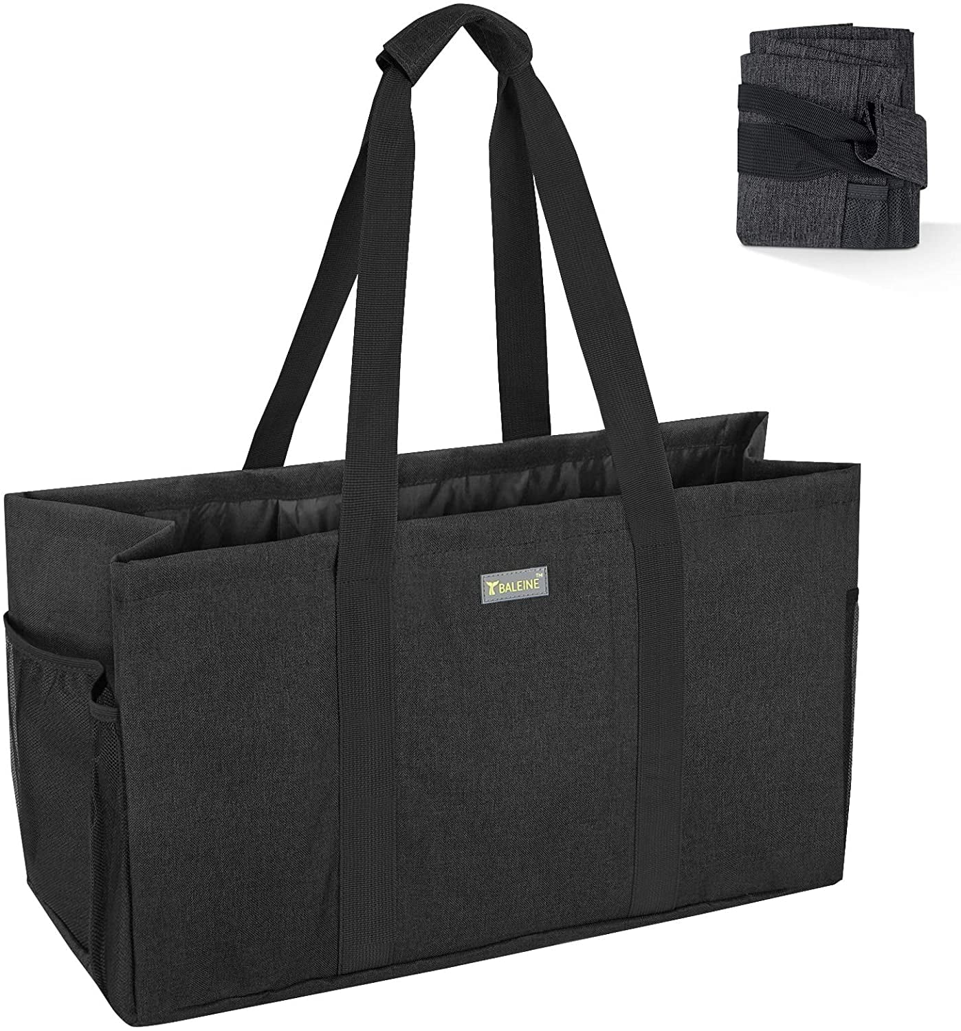 BALEINE Reusable SOFT Utility Tote with Reinforced Handles, Eco Friendly  Collapsible Foldable & Washable Grocery Storage Bag, Extra Storage For  Phone & Keys with Inner & Side Pockets (Black) 