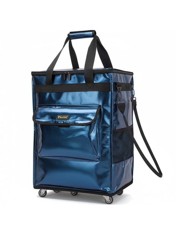 Rolling Grocery Bag with Wheels, Reusable Shopping Tote Cart, Foldable Shopping Trolley, Navy, Medium