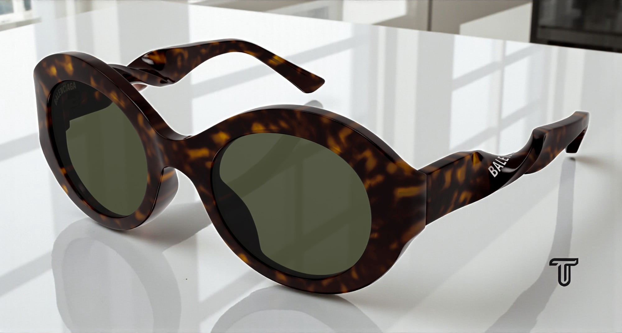 BALENCIAGA BB0208S 002 Round Oval Havana Dark Green 53 mm 
