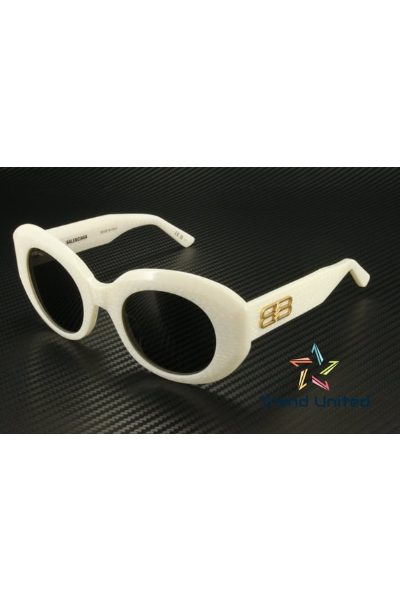BB0235S 004 Round Oval Acetate White Grey 52 mm Women's Sunglasses
