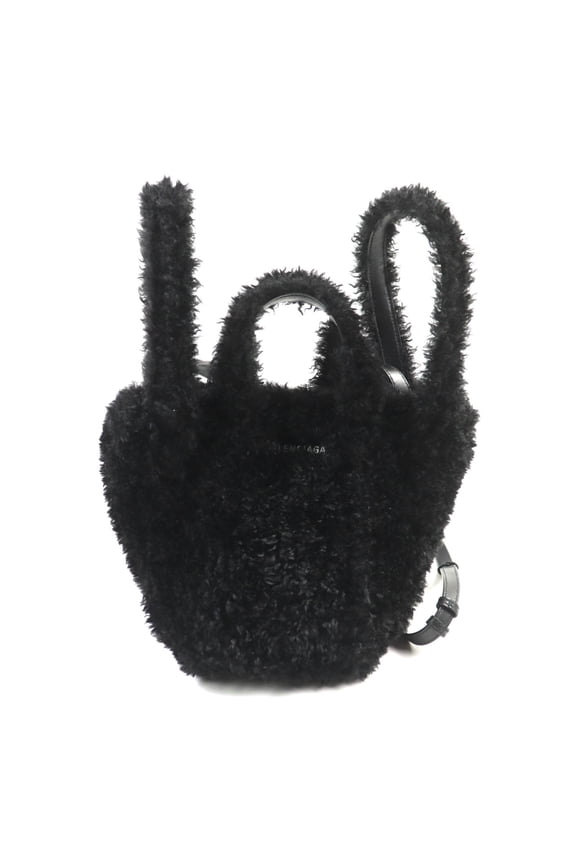 Pre-Owned BALENCIAGA Everyday 2.0 XS (672793) Logo Embroidered F-Fur Shoulder Tote Bag, Black,...