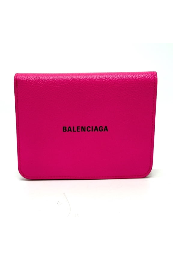 Pre-Owned BALENCIAGA Logo Ville Medium Wallet, Bi-fold Leather, Unisex, Pink (Good)