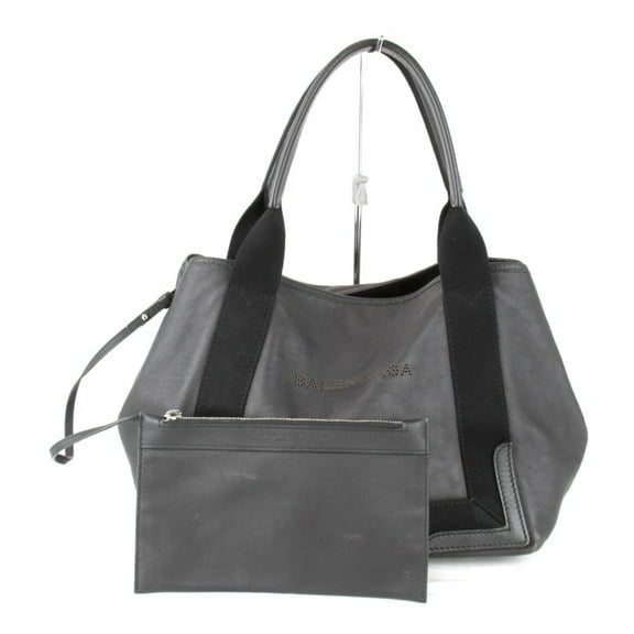 Pre-Owned BALENCIAGA Navy Cabas 339933 Handbag Leather Black Women's (Good)