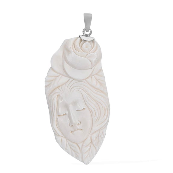 Women 925 Sterling Silver Carved Ox Bone Pendant Birthday Christmas Gifts