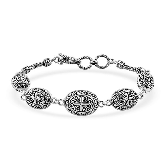 BALI LEGACY 925 Sterling Silver Filigree Bracelet with Toggle Clasp for Women Jewelry Size 6.5-8" Birthday Christmas Gifts