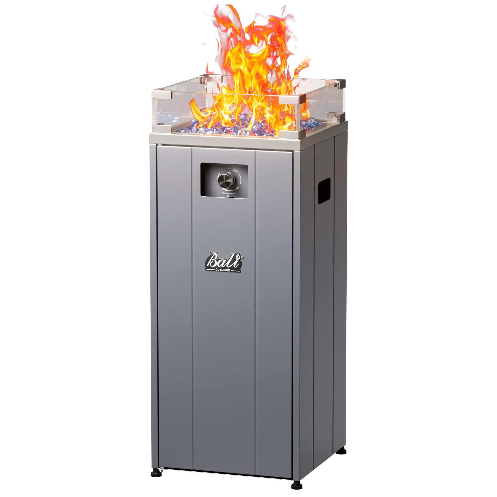 BALI OUTDOORS 15'' Gas Fire Pit, Outside Propane Firebowl with Glass Wind Guard & Fire Glass Stone