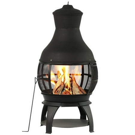 BALI OUTDOORS 22in Fireplace Wooden Tall Winter Heater Fire Pit Chimenea Black