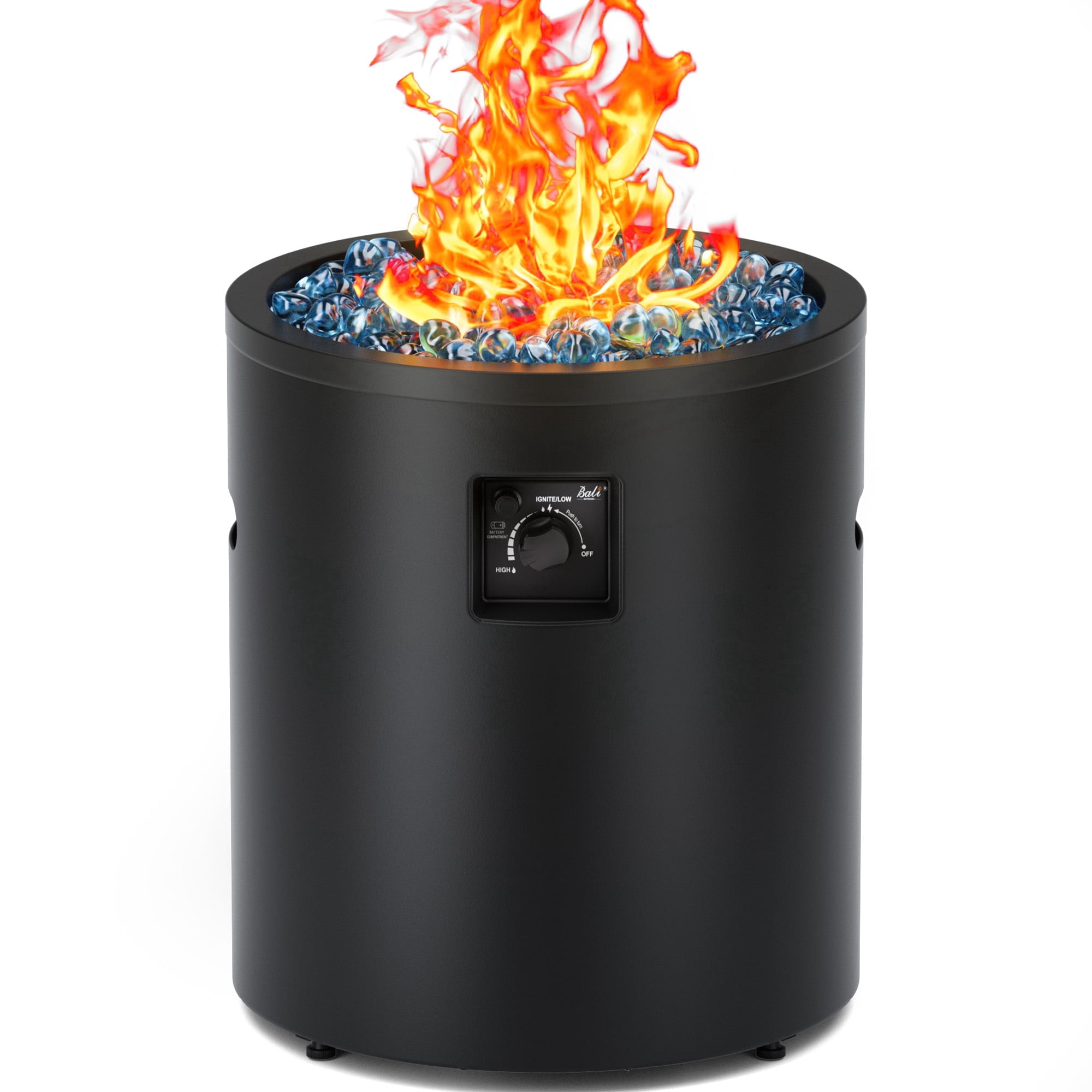BALI OUTDOORS 23" Gas Fire Pit Propane Fire Column, 50,000BTU Round Propane Fire Pit Table with Glass Stones