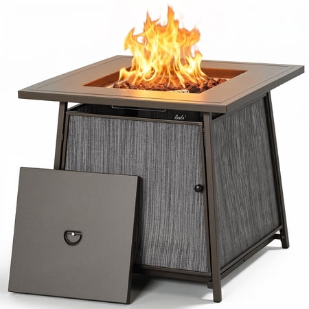 BALI OUTDOORS 28" Gas Fire Pit Table with Metal Lid and Lava Rocks, 50,000 BTU / Gray