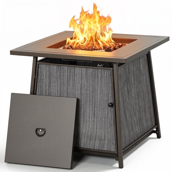 BALI OUTDOORS 28" Gas Fire Pit Table with Metal Lid and Lava Rocks, 50,000 BTU / Gray