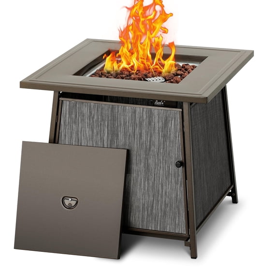 BALI OUTDOORS 28" Gas Fire Pit Table with Metal Lid and Lava Rocks, 50,000 BTU / Gray
