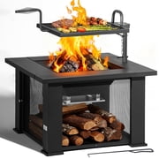 BALI OUTDOORS 3 in 1 Square Fire Pit with Grill, 31 inch Wood Burning Firepits with Poker for Patio, Backyard