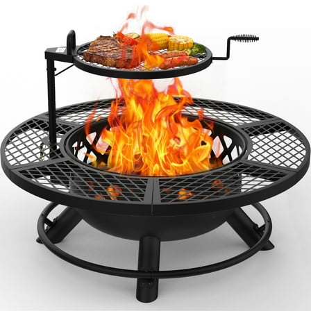 BALI OUTDOORS 40 inch Fire Pit with Poker, Wood Burning Fire Pit Patio for Outside with Grill