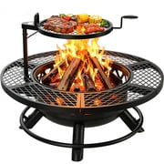 BALI OUTDOORS 40 inch Fire Pit with Poker, Wood Burning Fire Pit Patio for Outside with Grill