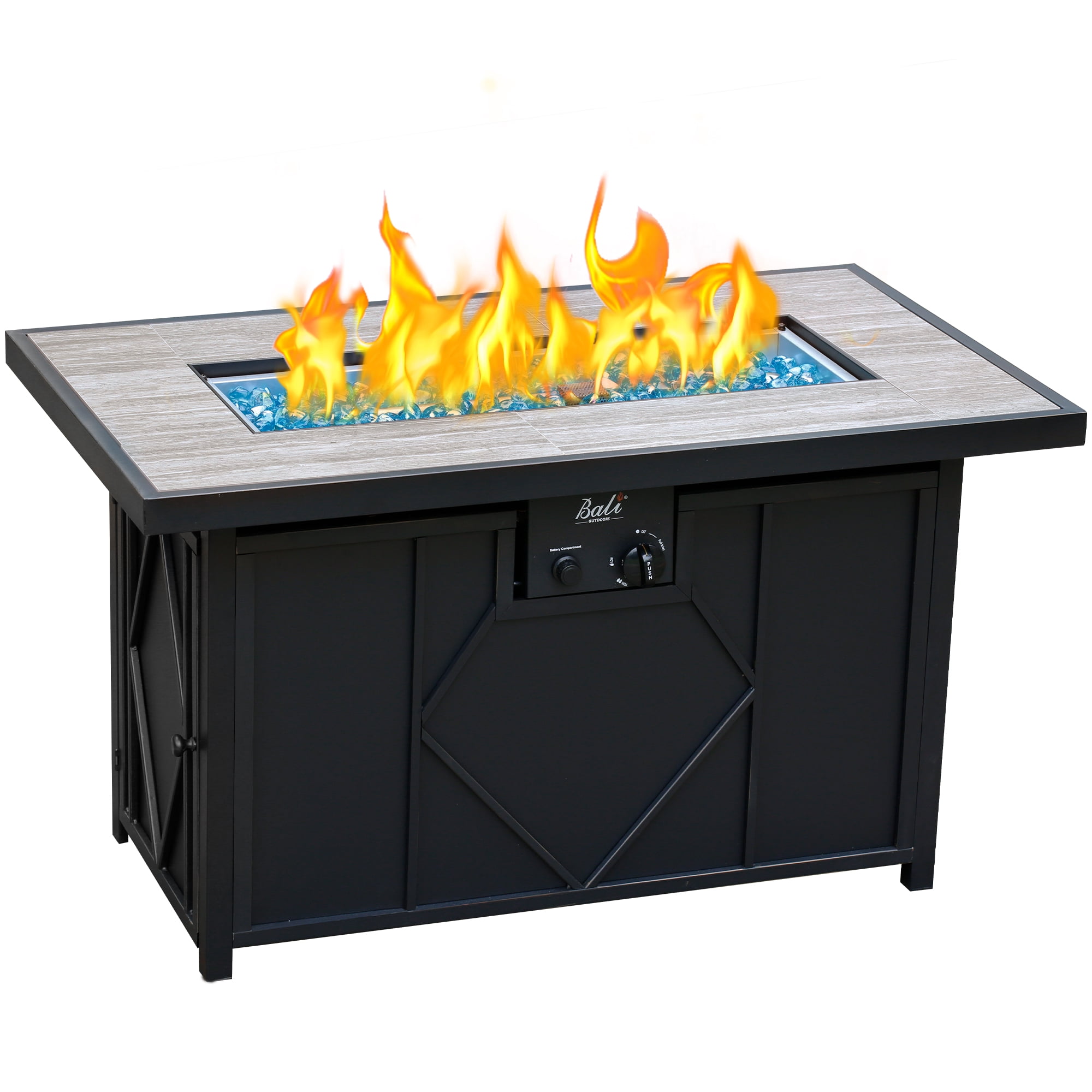 BALI OUTDOORS 42" Rectangular Propane Gas Fire Pit Table 60,000 BTU Gas FirePit Table with Glass Stones