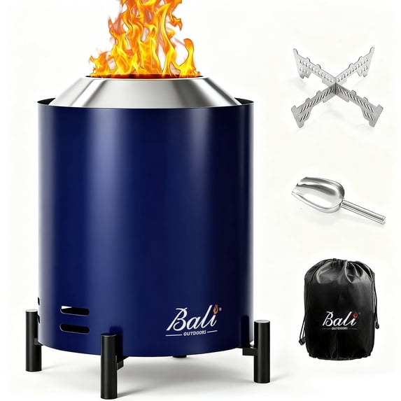 BALI OUTDOORS Portable Smokeless Fire Pit Round, Outdoor Tabletop Firepit, 8.6 * 6.5 inch, Blue