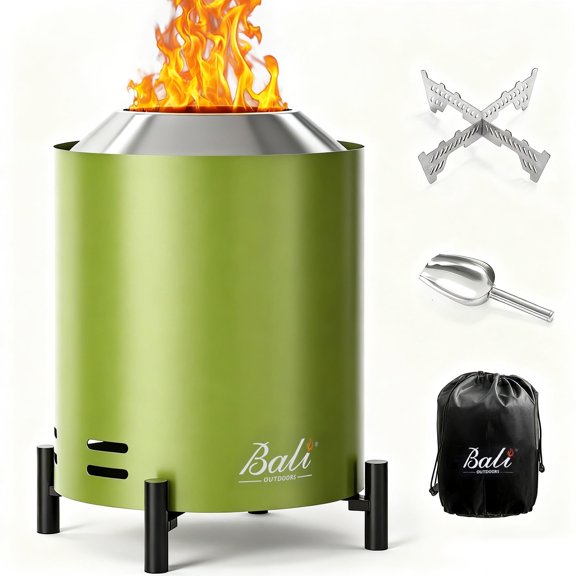 BALI OUTDOORS Tabletop Fire Pit Round, Portable Outdoor Smokeless Firepit Green