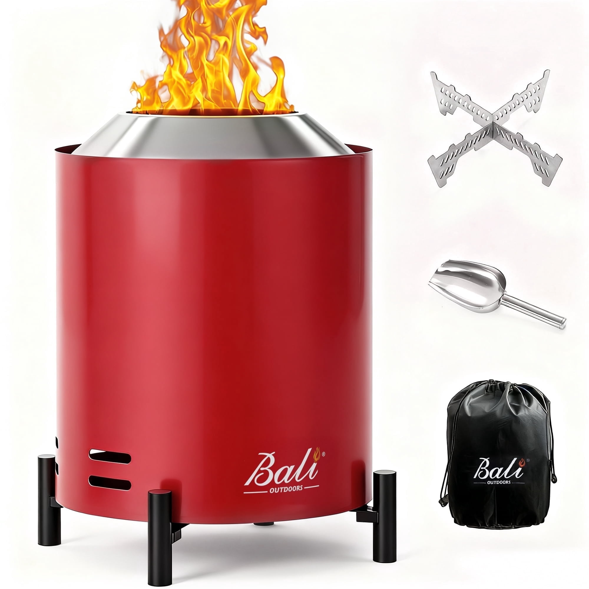 BALI OUTDOORS Smokeless Fire Pit Round, 8.6'' * 6.5'' Portable Outdoor Tabletop Firepit, Red