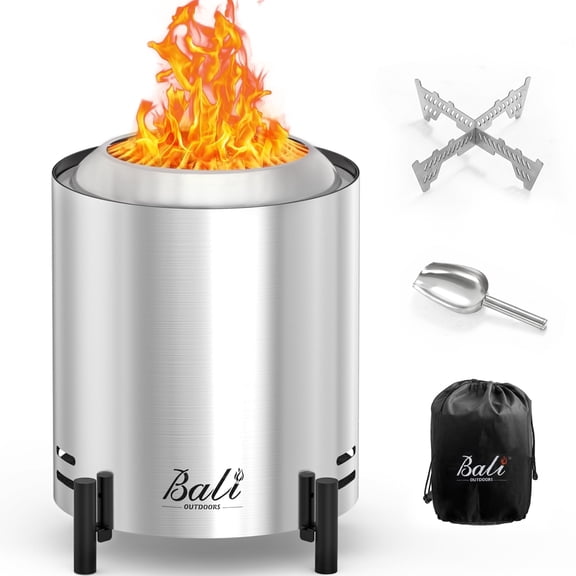 BALI OUTDOORS 6.5'' Tabletop Fire Pit Round Mini, Portable Outdoor Smokeless Firepit For Camping, Backyard, Party, Apartment-Silver